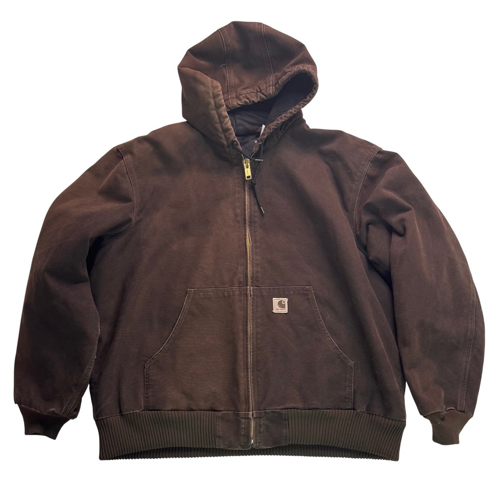 Carhartt J130 DKB Dark Brown Sandstone Active Jacket Hooded Quilt Lined Mens XL